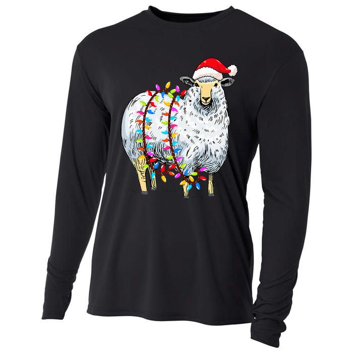 Festive Sheep with Christmas Lights Perfect Gift Cooling Performance Long Sleeve Crew