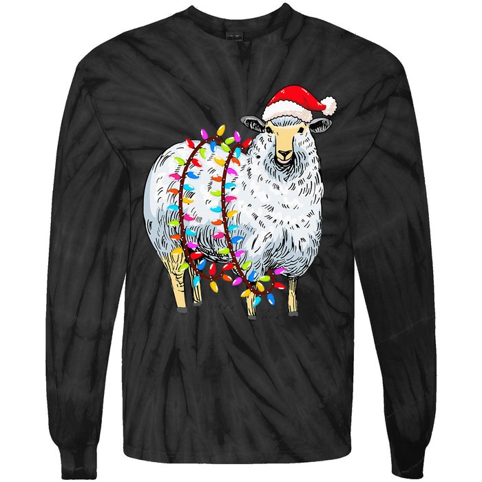 Festive Sheep with Christmas Lights Perfect Gift Tie-Dye Long Sleeve Shirt