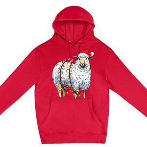 Festive Sheep with Christmas Lights Perfect Gift Premium Pullover Hoodie