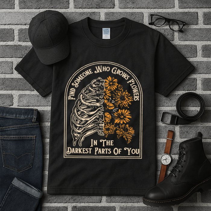 Find Someone Who Grows Flowers In The Darkest Parts Of You Tall T-Shirt