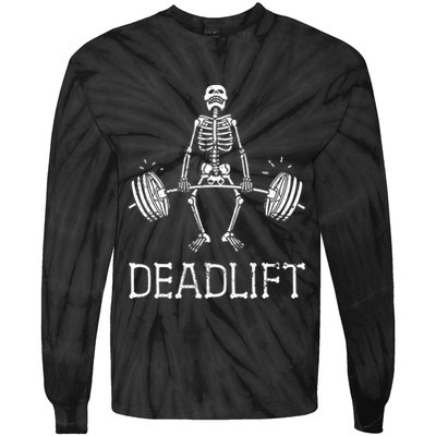 Funny Skeleton Weight Lifting Workout Tie-Dye Long Sleeve Shirt