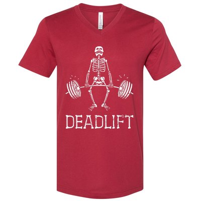 Funny Skeleton Weight Lifting Workout V-Neck T-Shirt