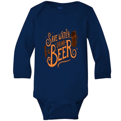 Funny Save Water Beer Gift Baby Long Sleeve Bodysuit