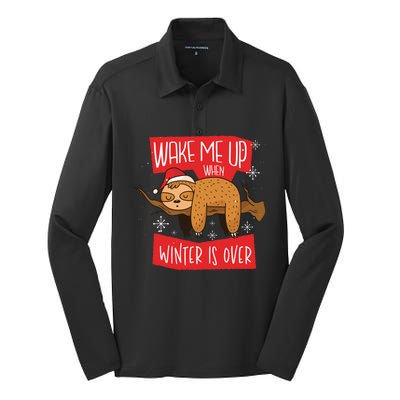 Funny Sloth Wake Me Up When Winter Is Over Christmas 2020 Gift Silk Touch Performance Long Sleeve Polo