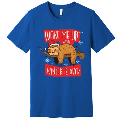 Funny Sloth Wake Me Up When Winter Is Over Christmas 2020 Gift Premium T-Shirt