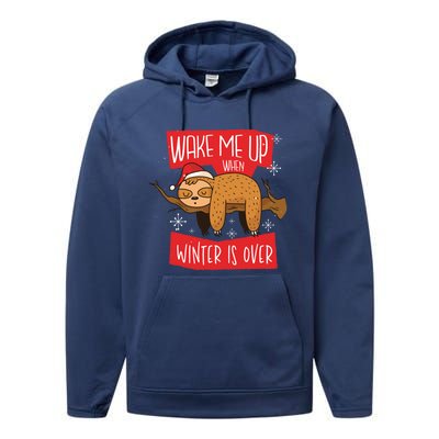 Funny Sloth Wake Me Up When Winter Is Over Christmas 2020 Gift Performance Fleece Hoodie