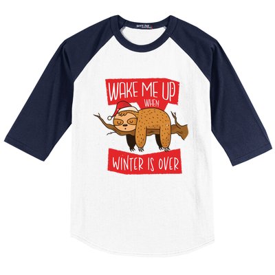 Funny Sloth Wake Me Up When Winter Is Over Christmas 2020 Gift Baseball Sleeve Shirt