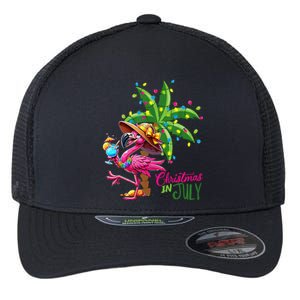 Flamingo Sunglasses Xmas Beach Tropical Christmas In July Flexfit Unipanel Trucker Cap