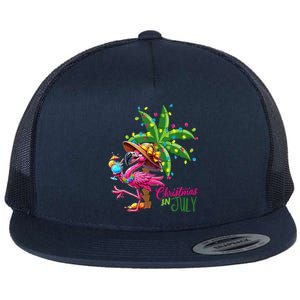 Flamingo Sunglasses Xmas Beach Tropical Christmas In July Flat Bill Trucker Hat