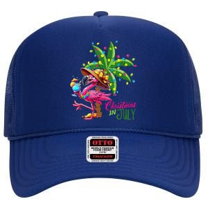 Flamingo Sunglasses Xmas Beach Tropical Christmas In July High Crown Mesh Back Trucker Hat