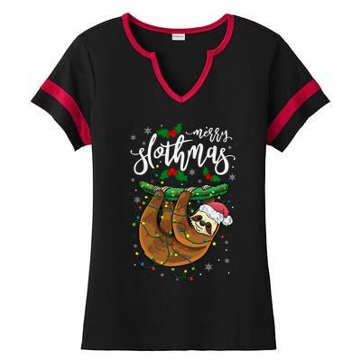 Funny Sloth Xmas Lights Merry Slothmas Sloth Christmas Great Gift Ladies Halftime Notch Neck Tee