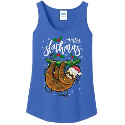 Funny Sloth Xmas Lights Merry Slothmas Sloth Christmas Great Gift Ladies Essential Tank