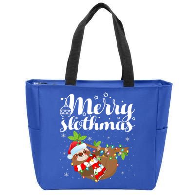 Funny Sloth Xmas Lights Merry Slothmas Sloth Christmas Gift Zip Tote Bag