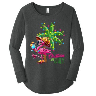 Flamingo Sunglasses Xmas Beach Tropical Christmas In July Women's Perfect Tri Tunic Long Sleeve Shirt