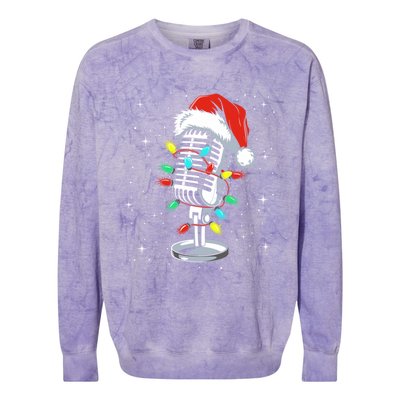 Funny Singer Xmas Lights Santa Hat Singing Christmas Gift Colorblast Crewneck Sweatshirt