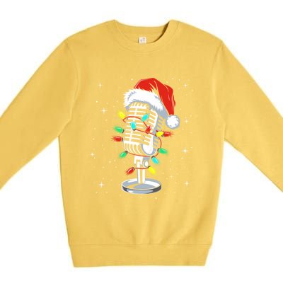 Funny Singer Xmas Lights Santa Hat Singing Christmas Gift Premium Crewneck Sweatshirt