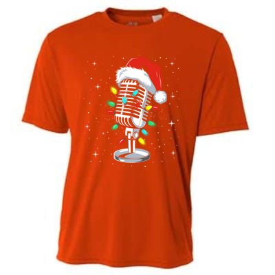 Funny Singer Xmas Lights Santa Hat Singing Christmas Gift Cooling Performance Crew T-Shirt