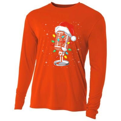 Funny Singer Xmas Lights Santa Hat Singing Christmas Gift Cooling Performance Long Sleeve Crew