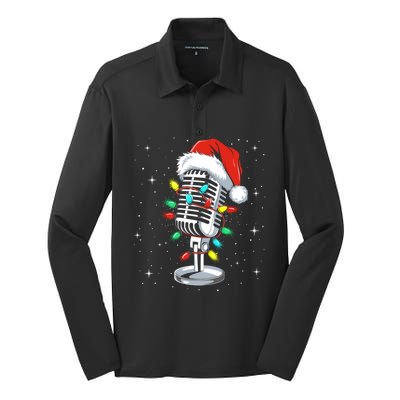 Funny Singer Xmas Lights Santa Hat Singing Christmas Gift Silk Touch Performance Long Sleeve Polo