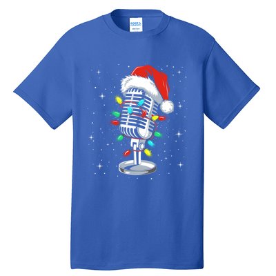 Funny Singer Xmas Lights Santa Hat Singing Christmas Gift Tall T-Shirt