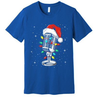 Funny Singer Xmas Lights Santa Hat Singing Christmas Gift Premium T-Shirt