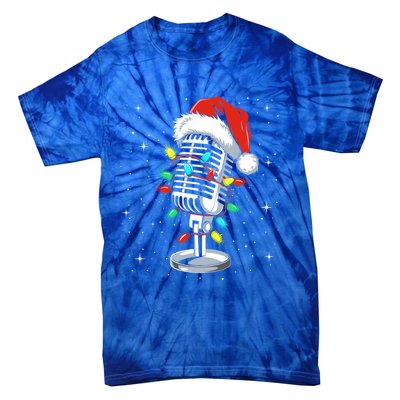 Funny Singer Xmas Lights Santa Hat Singing Christmas Gift Tie-Dye T-Shirt