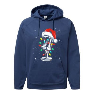 Funny Singer Xmas Lights Santa Hat Singing Christmas Gift Performance Fleece Hoodie