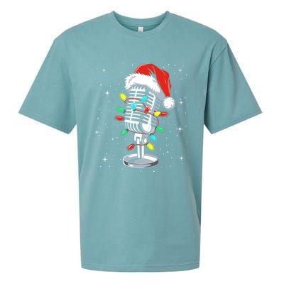 Funny Singer Xmas Lights Santa Hat Singing Christmas Gift Sueded Cloud Jersey T-Shirt