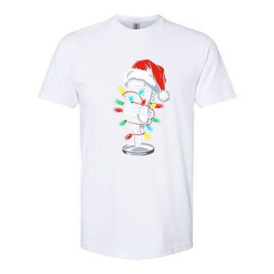 Funny Singer Xmas Lights Santa Hat Singing Christmas Gift Softstyle CVC T-Shirt