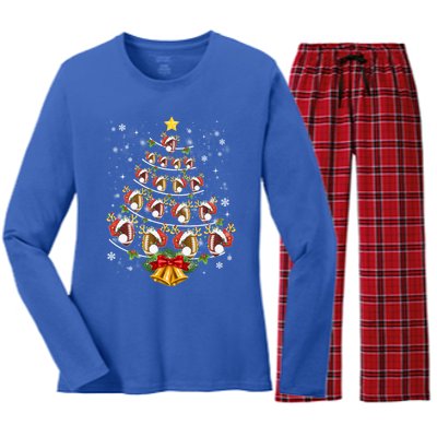 Football Sports Xmas American Football Christmas Tree Gift Women's Long Sleeve Flannel Pajama Set 