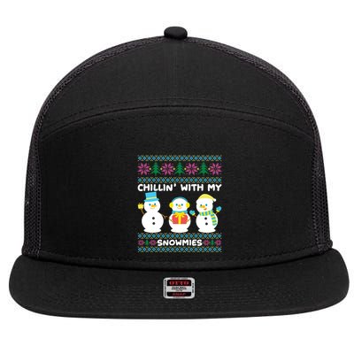 Funny Snow Xmas Design Chillin With My Snowmies Meaningful Gift 7 Panel Mesh Trucker Snapback Hat