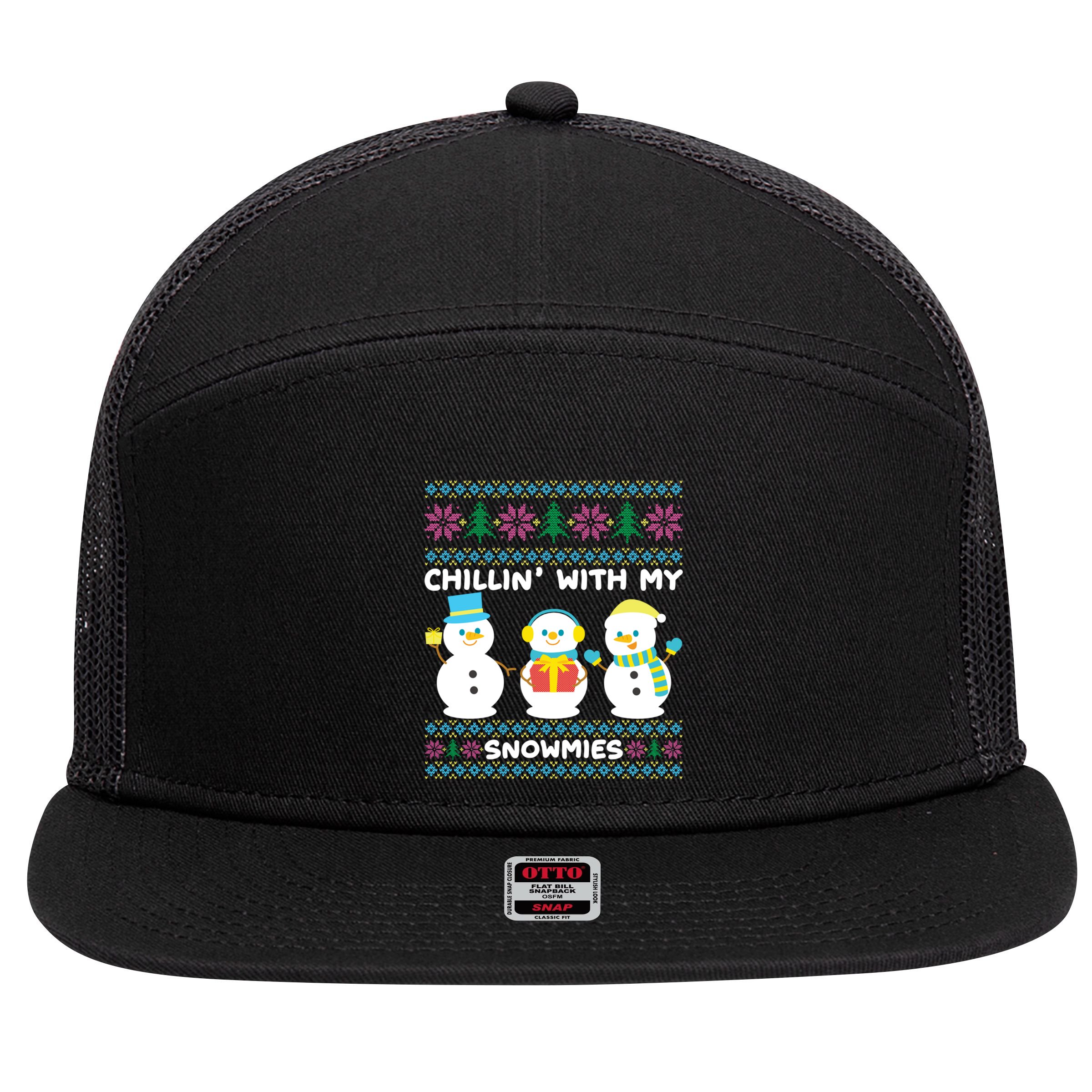 Funny Snow Xmas Design Chillin With My Snowmies Meaningful Gift 7 Panel Mesh Trucker Snapback Hat
