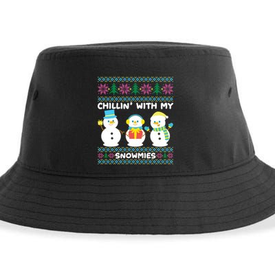 Funny Snow Xmas Design Chillin With My Snowmies Meaningful Gift Sustainable Bucket Hat