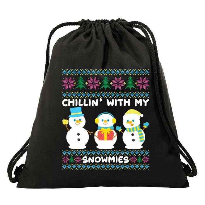 Funny Snow Xmas Design Chillin With My Snowmies Meaningful Gift Drawstring Bag
