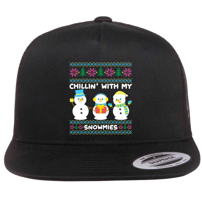 Funny Snow Xmas Design Chillin With My Snowmies Meaningful Gift Flat Bill Trucker Hat