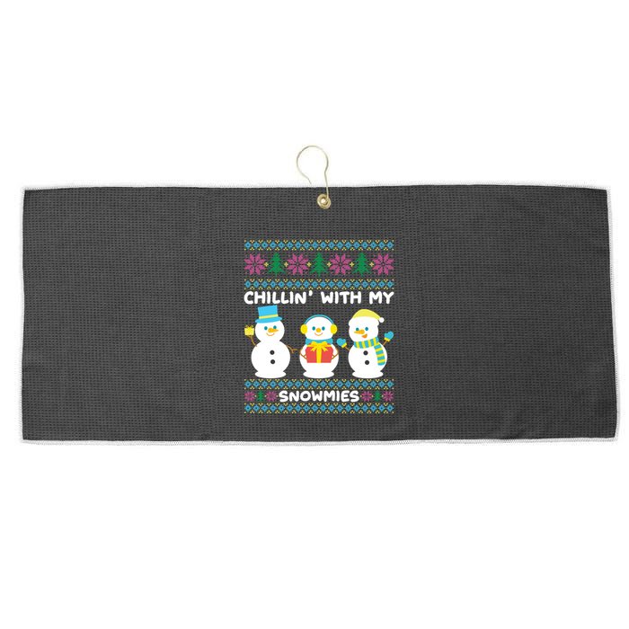 Funny Snow Xmas Design Chillin With My Snowmies Meaningful Gift Large Microfiber Waffle Golf Towel