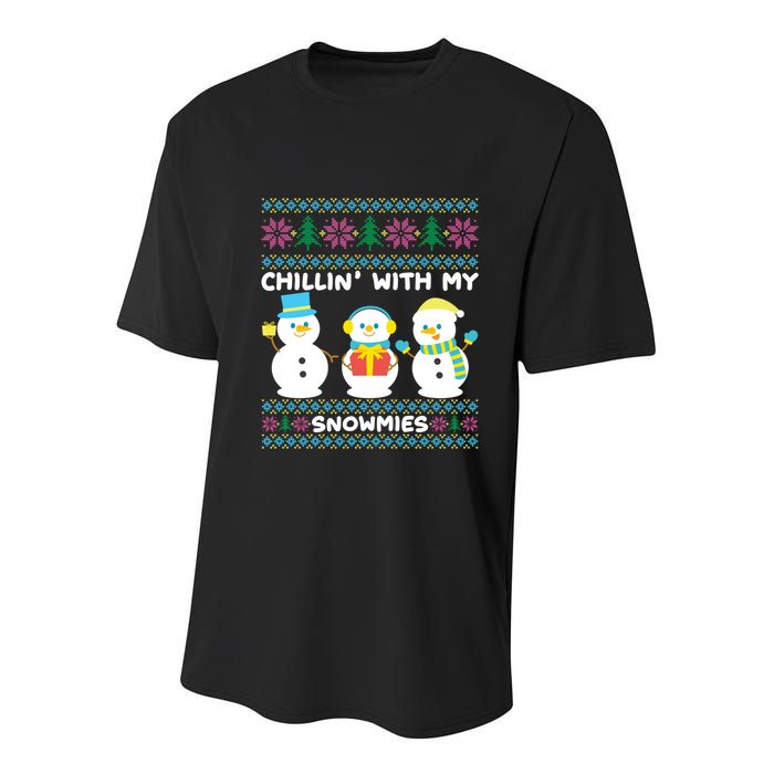 Funny Snow Xmas Design Chillin With My Snowmies Meaningful Gift Youth Performance Sprint T-Shirt