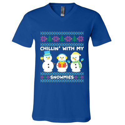 Funny Snow Xmas Design Chillin With My Snowmies Meaningful Gift V-Neck T-Shirt