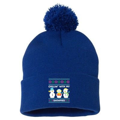 Funny Snow Xmas Design Chillin With My Snowmies Meaningful Gift Pom Pom 12in Knit Beanie