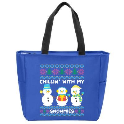Funny Snow Xmas Design Chillin With My Snowmies Meaningful Gift Zip Tote Bag