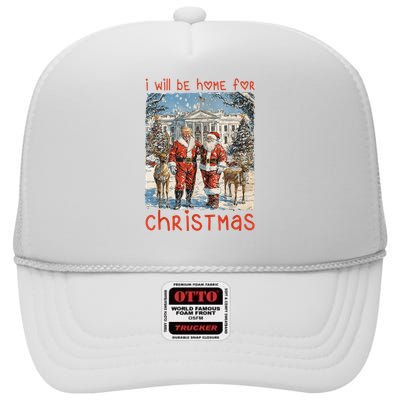 Funny Santa Xmas Pajamas Vintage Ill Be Home For Christmas 2024 Gift High Crown Mesh Back Trucker Hat