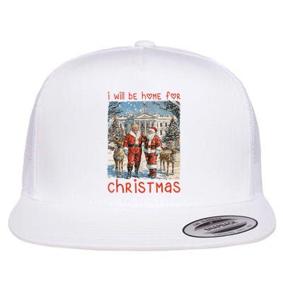 Funny Santa Xmas Pajamas Vintage Ill Be Home For Christmas 2024 Gift Flat Bill Trucker Hat