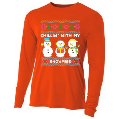 Funny Snow Xmas Design Chillin With My Snowmies Gift Cooling Performance Long Sleeve Crew