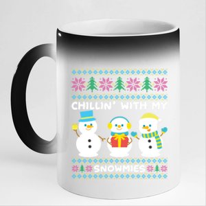 Funny Snow Xmas Design Chillin With My Snowmies Gift 11oz Black Color Changing Mug