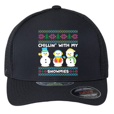 Funny Snow Xmas Design Chillin With My Snowmies Gift Flexfit Unipanel Trucker Cap