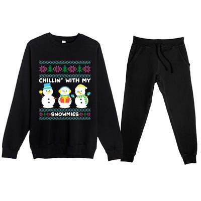 Funny Snow Xmas Design Chillin With My Snowmies Gift Premium Crewneck Sweatsuit Set