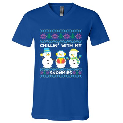 Funny Snow Xmas Design Chillin With My Snowmies Gift V-Neck T-Shirt