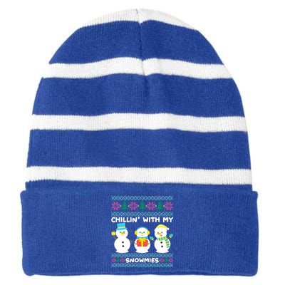 Funny Snow Xmas Design Chillin With My Snowmies Gift Striped Beanie with Solid Band