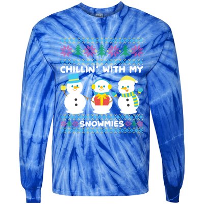 Funny Snow Xmas Design Chillin With My Snowmies Gift Tie-Dye Long Sleeve Shirt