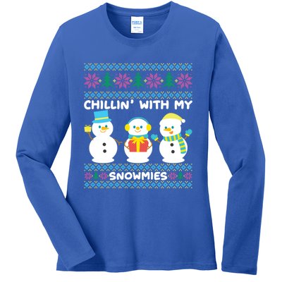 Funny Snow Xmas Design Chillin With My Snowmies Gift Ladies Long Sleeve Shirt